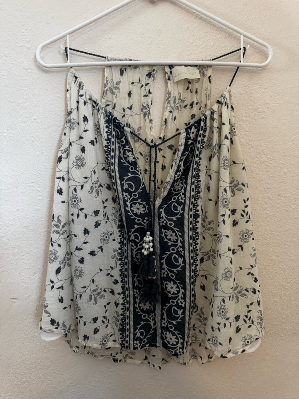 Love Sam Navy & White Floral Adjustable Halter with Tassel Detail